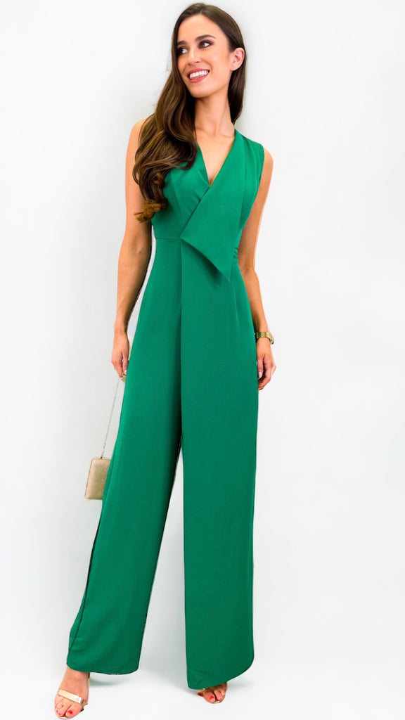 A0944 Cilia Faux Wrap Jumpsuit Green