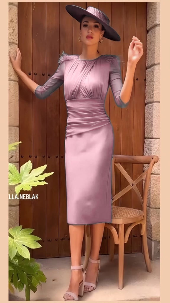 4-A2168 Severina Blush Feather Trim Dress