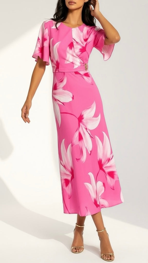 A2976 Litit Pink Floral Midi Dress