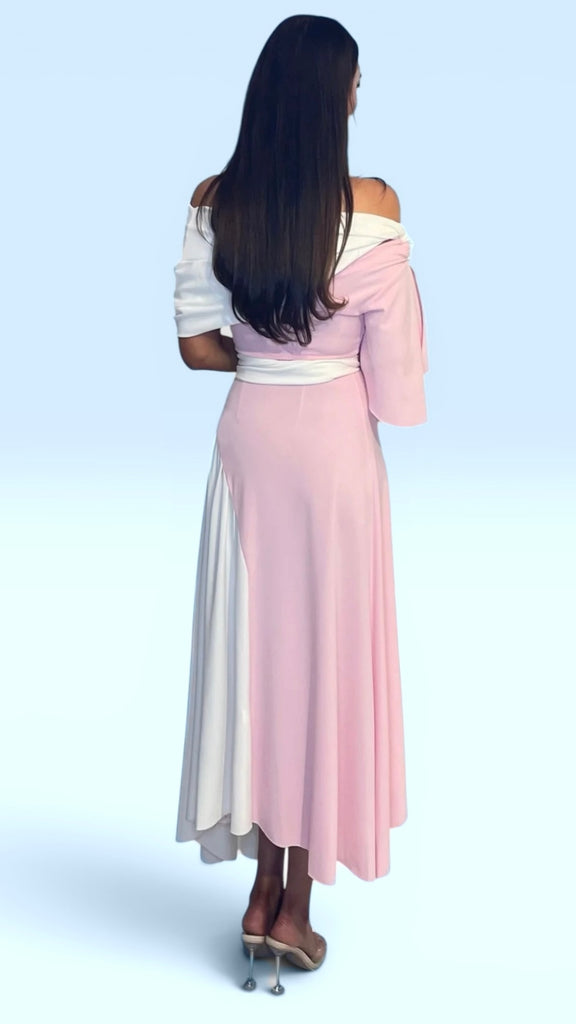 A3109 Inda Pink Contrast Flare Dress