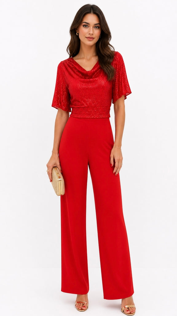 A3264 Amelia Red Sequin Jumpsuit