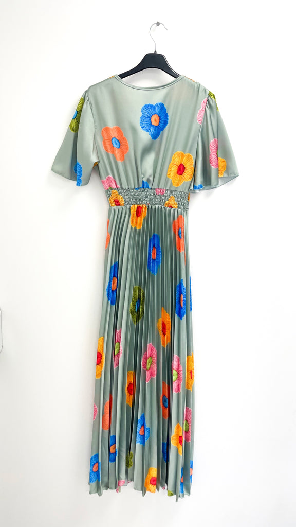 1-A1553 Cheryl Satin Khaki Floral Dress