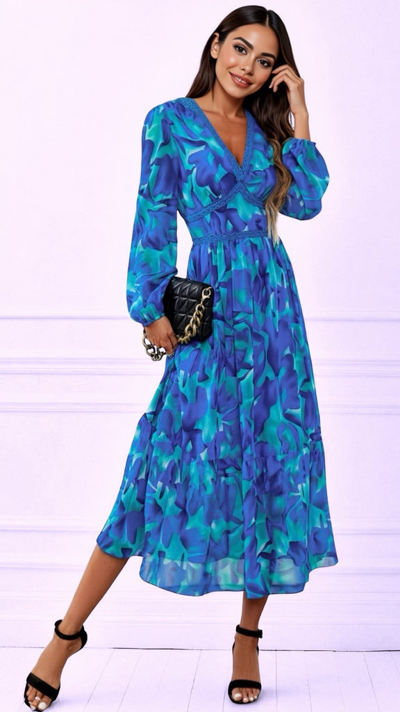 A2541 Anabelle Blue Print Midi Dress