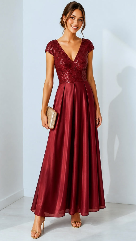 A3280 Kelli Burgundy Sequin Midi Dress