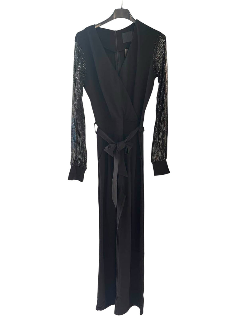 A3281 Black Sequin Sleeve Jumpsuit