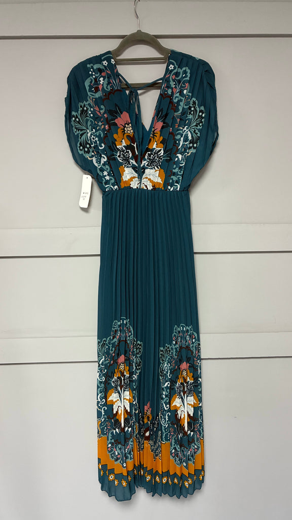 A3190 Meggy Teal Print Pleat Dress