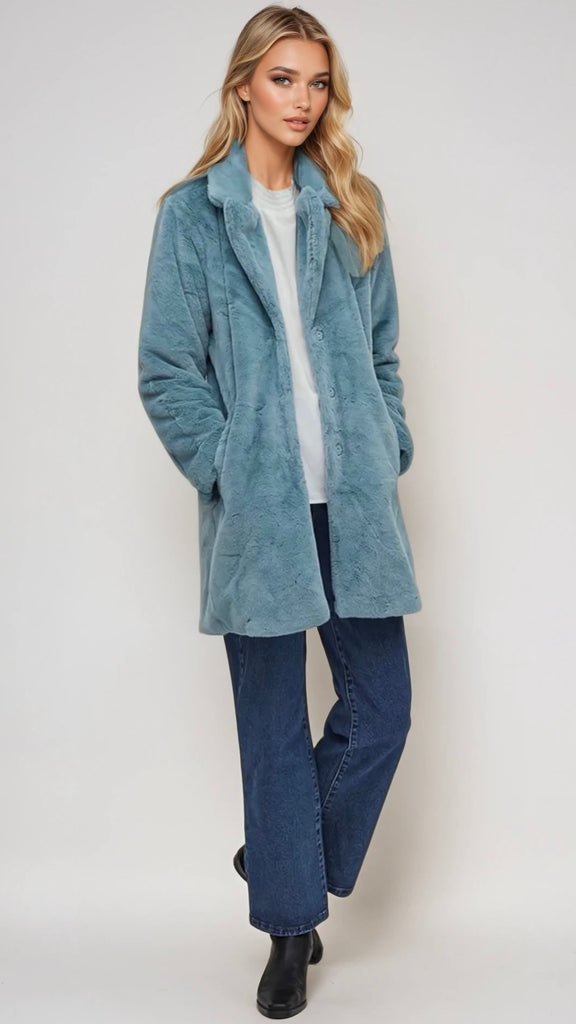 A2560 Viebba Faux Fur Coat Duckegg