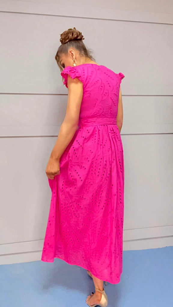 A2989B Eyelet Pink Midi Dress