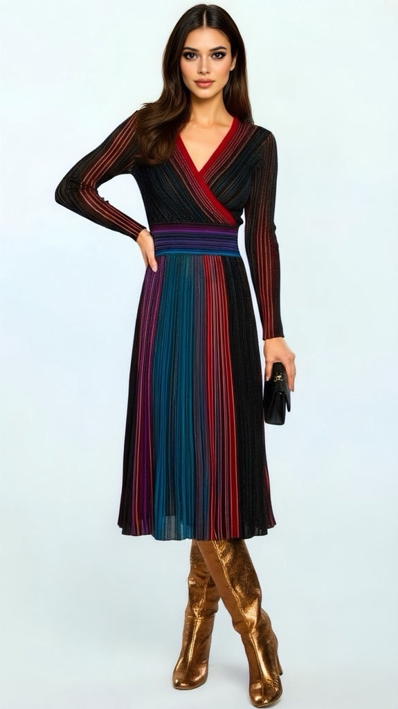 A2650 Multi Fine Knit Midi Dress