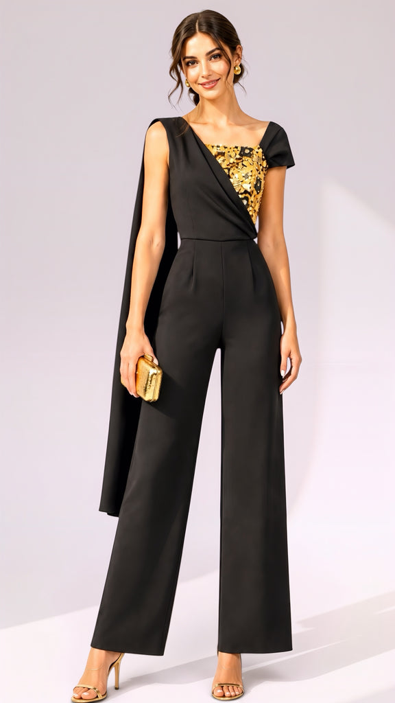 A3296 Jessica Black Sequin Jumpsuit