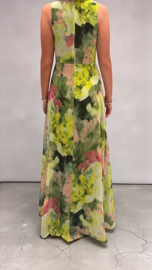 A2892 Farah Lime Floral Maxi Dress