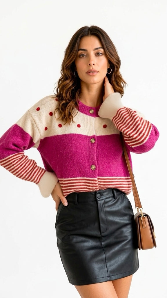 A3223 Vivien Pink Multi Knit Cardi
