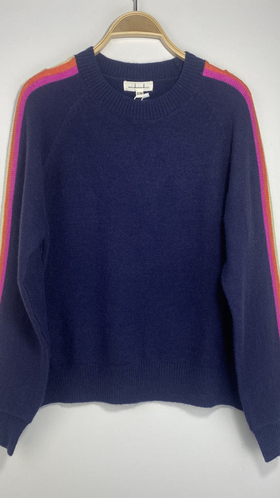 A3225 Navy Multi Stripe Knit Top