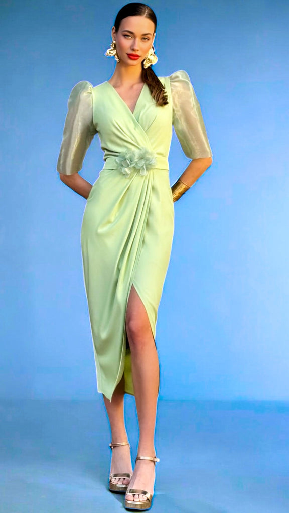 4-A2371B&F Lilias Lime Drape Dress