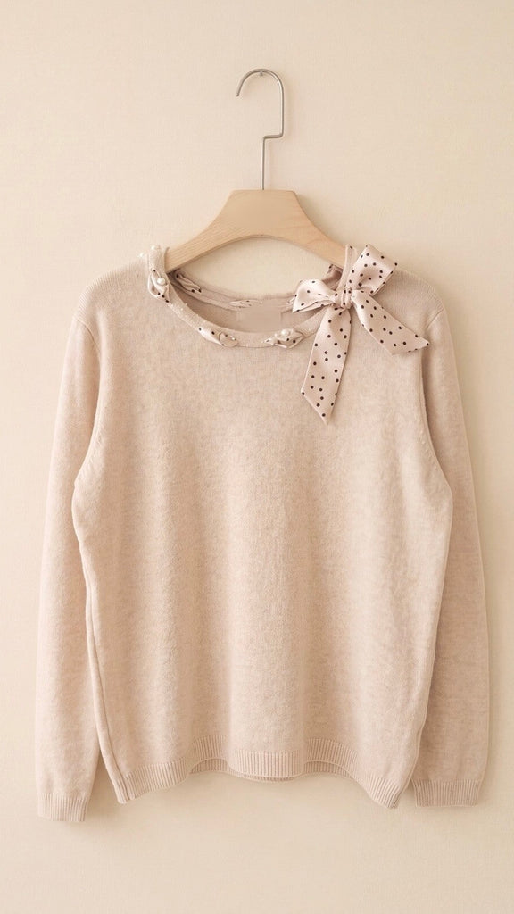 A3251 Cream Fine Knit Scarf Sweater
