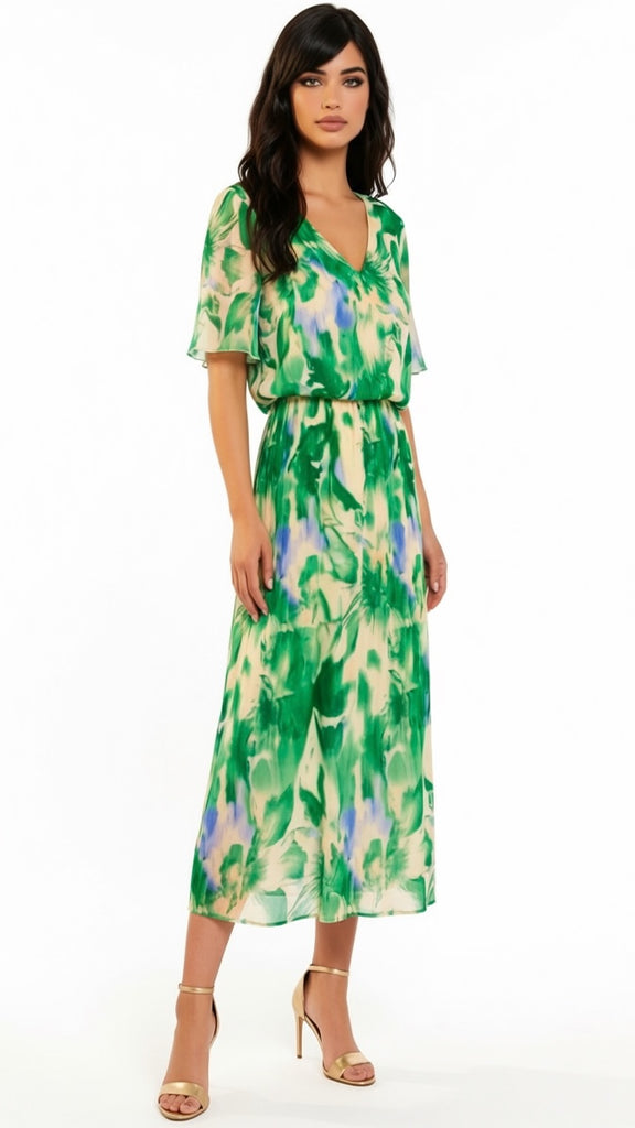 A2965 Veneda Green Print Loose Top Dress