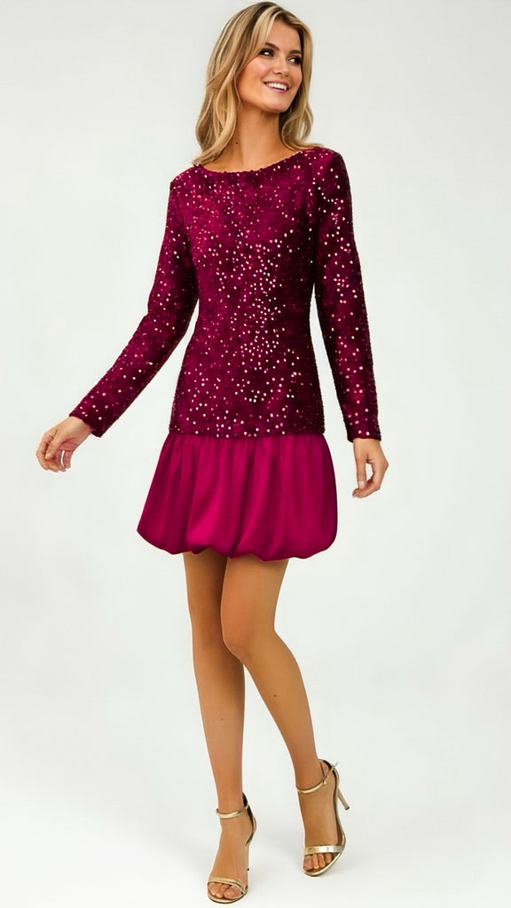 A2657 Ivana Wine Sequin Mini Dress