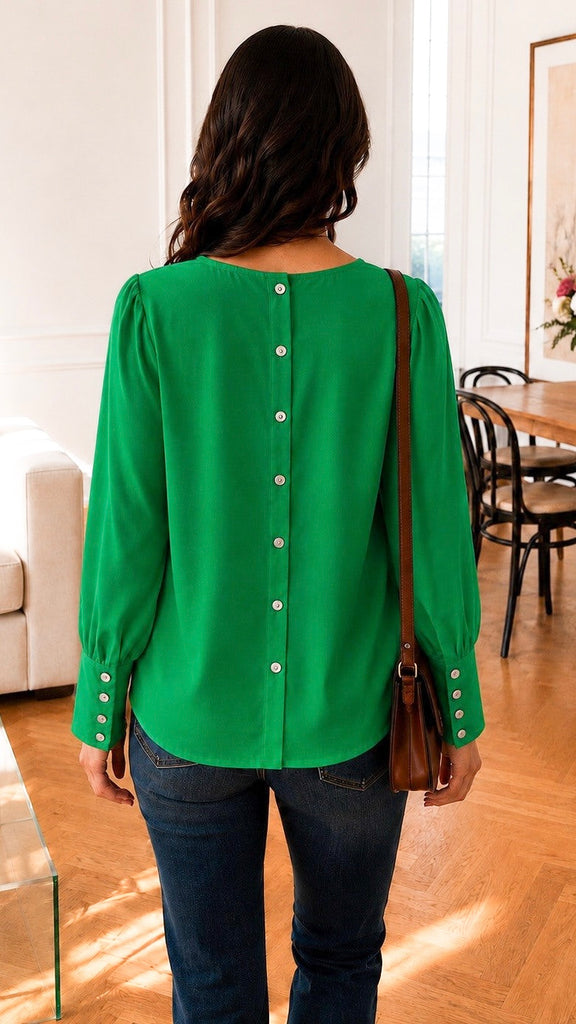 A3187 Green Button Back Top