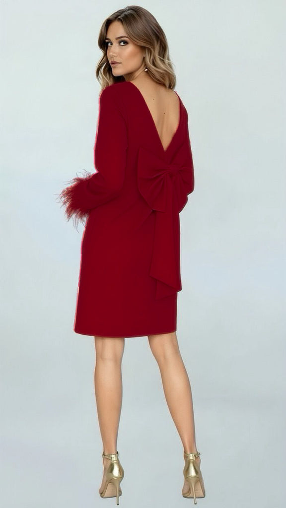 A3195 Dakota Red Shift Feather Dress
