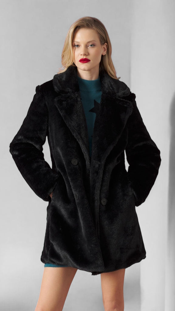 4-A1991 Lee Soft Faux Fur Coat Black