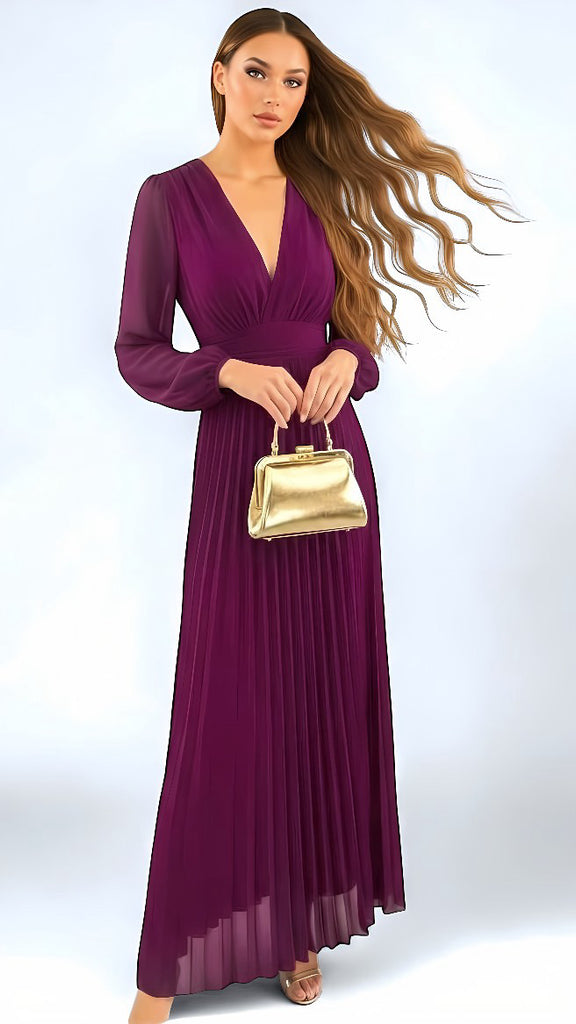 A2842 Chelle Magenta Pleated Dress