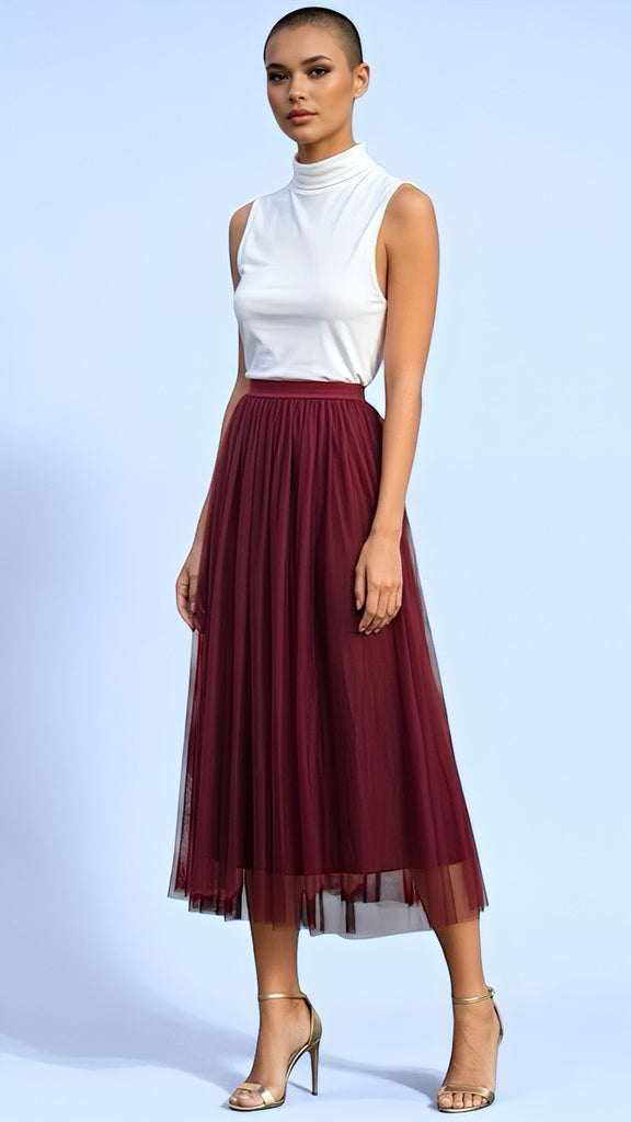 A2626 Burgundy Tulle Skirt