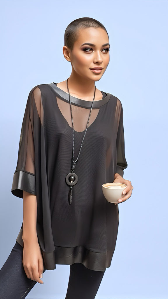 A2627 Black Batwing Oversized Top