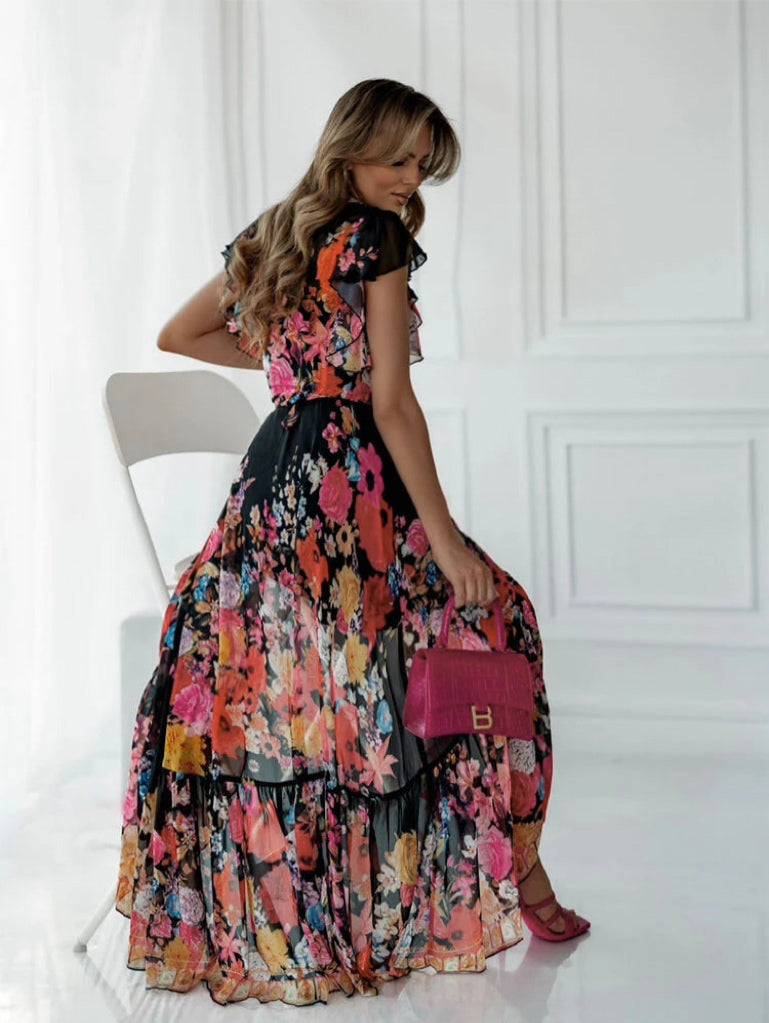 A2991V Mia Black Floral Wrap Dress