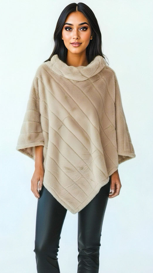 A2653 Nude Faux Fur Poncho