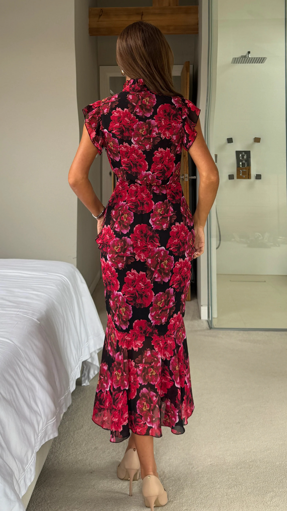 5-A2568 Hannah Floral Frill Sleeve Dress