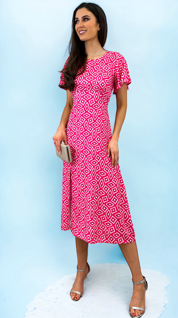 A1493 Helga Pink Print Dress