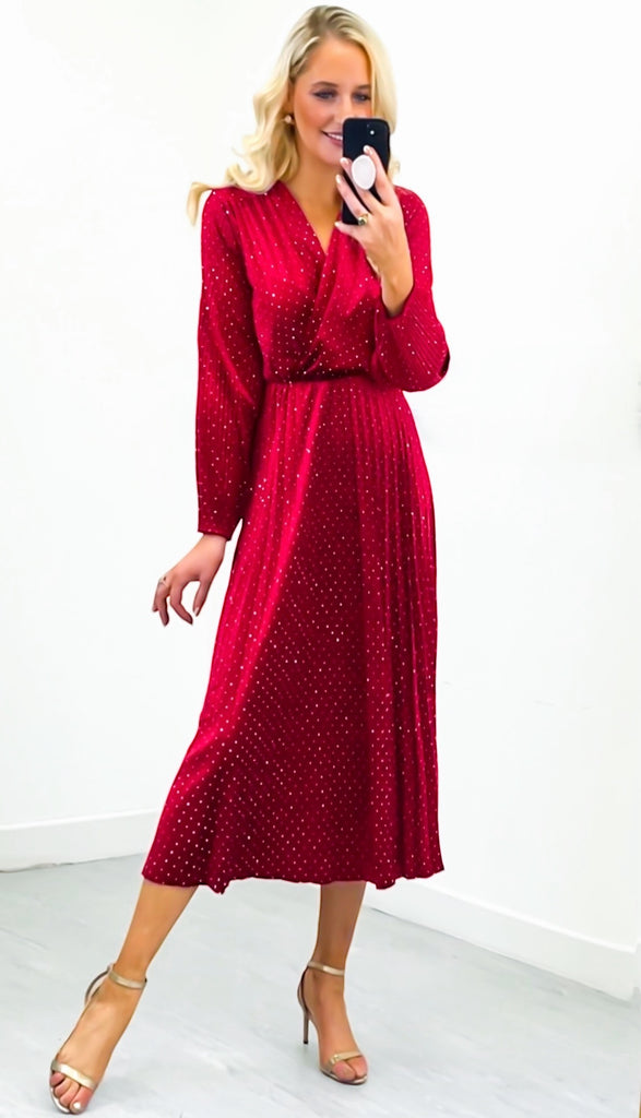 A2670 Ruby Sparkle Velvet Pleat Dress