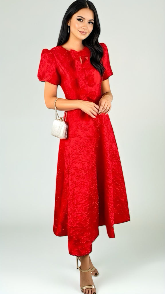 A2637 Emmy Red Brocade Flare Dress