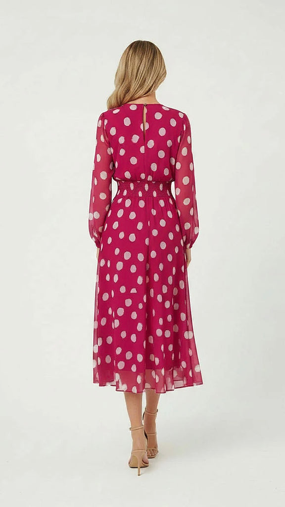5-A3032 Paloma Pink Dotty Midi Dress