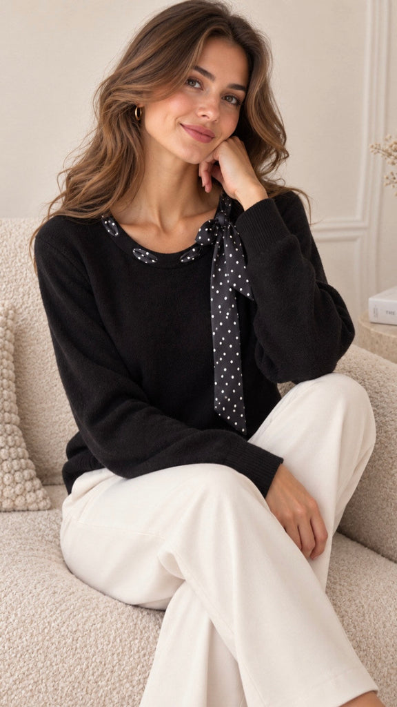 A3250 Black Fine Knit Scarf Sweater
