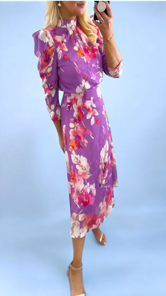 4-A2343 Ariela High Neck Open Back Dress