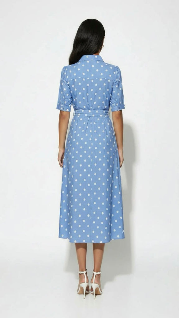 A3095B Alva Blue Dotty Shirt Dress