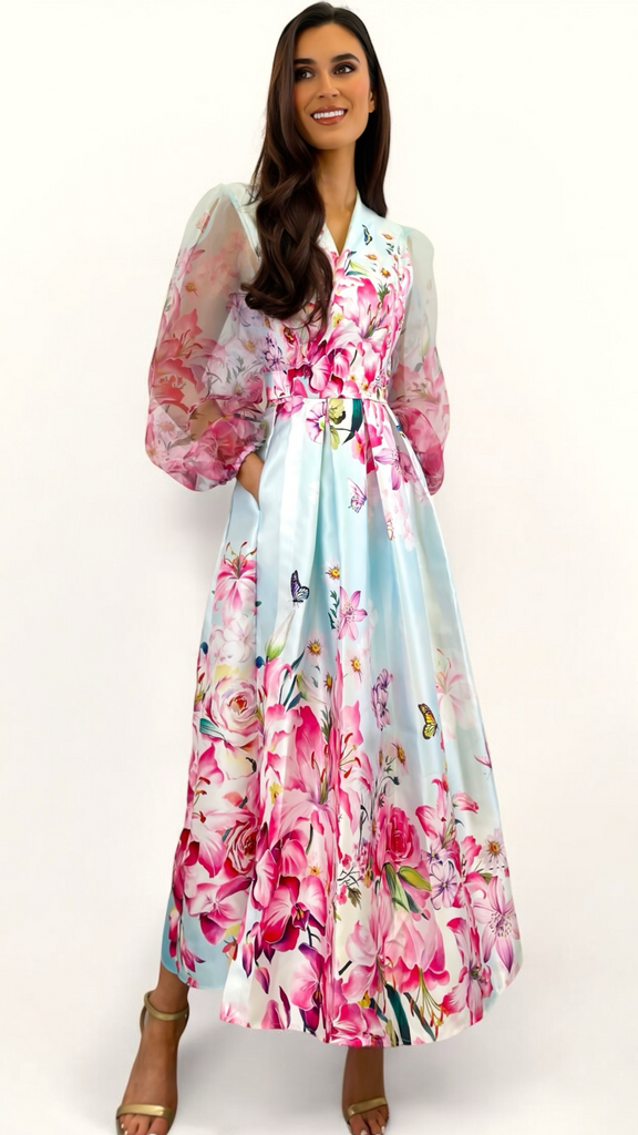4-A2371HH Noella Floral Wrap Dress Full Skirt