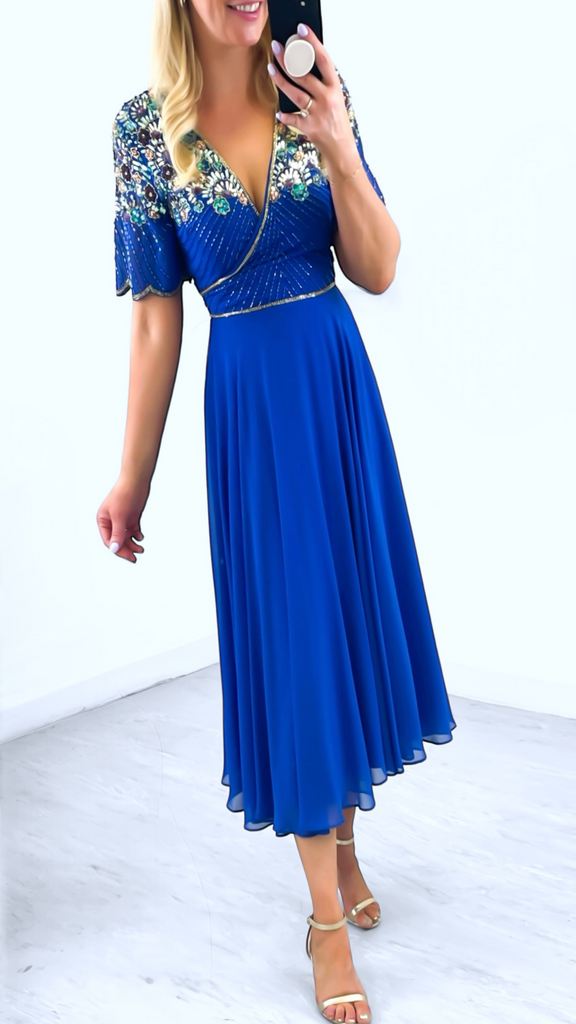 A2880 Malio Royal Embellished Flare Dress