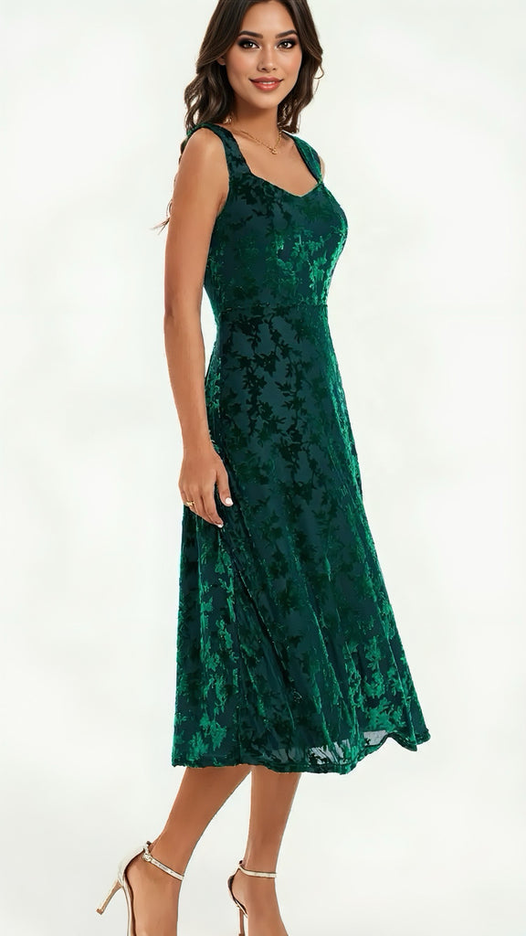 5-A2713 Green Velvet Sweetheart Dress