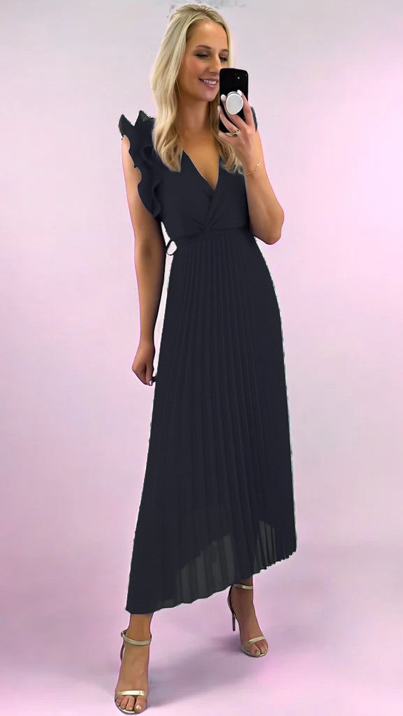 A2607 Black Ruffle Pleat Dress
