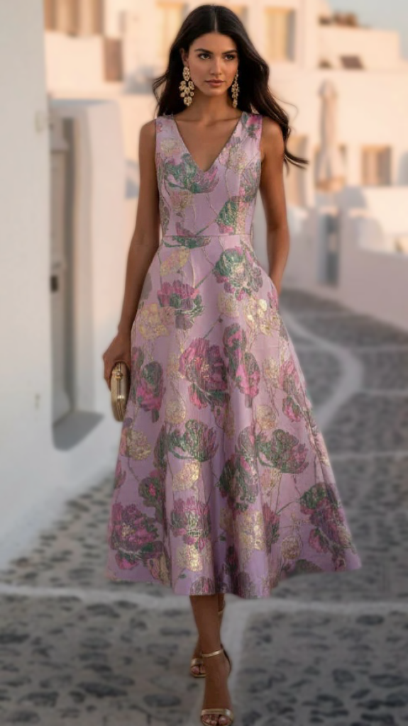 A3084 Brenda Jacquard Flare Dress