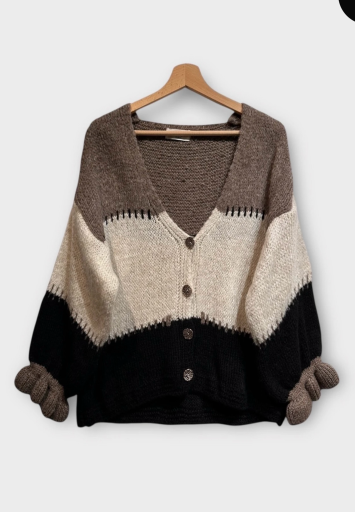 A2742 Chunky Knit Cardi Taupe