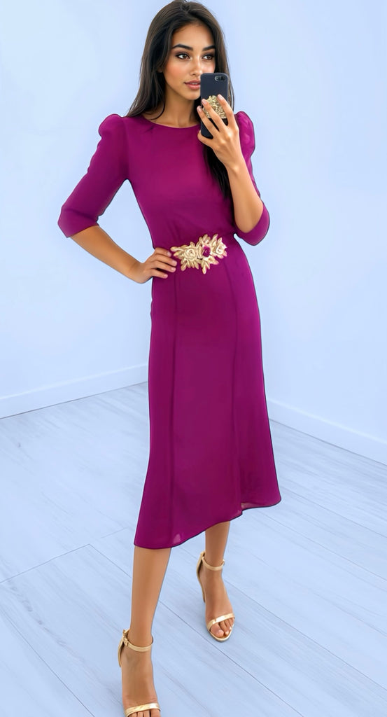 A2517 Daniella Magenta Kick Hem Dress