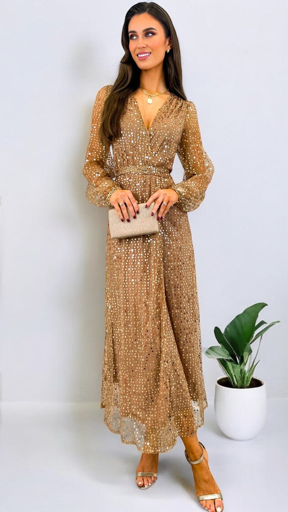 4-A2037 Kilray Golden Sequin Midi Dress