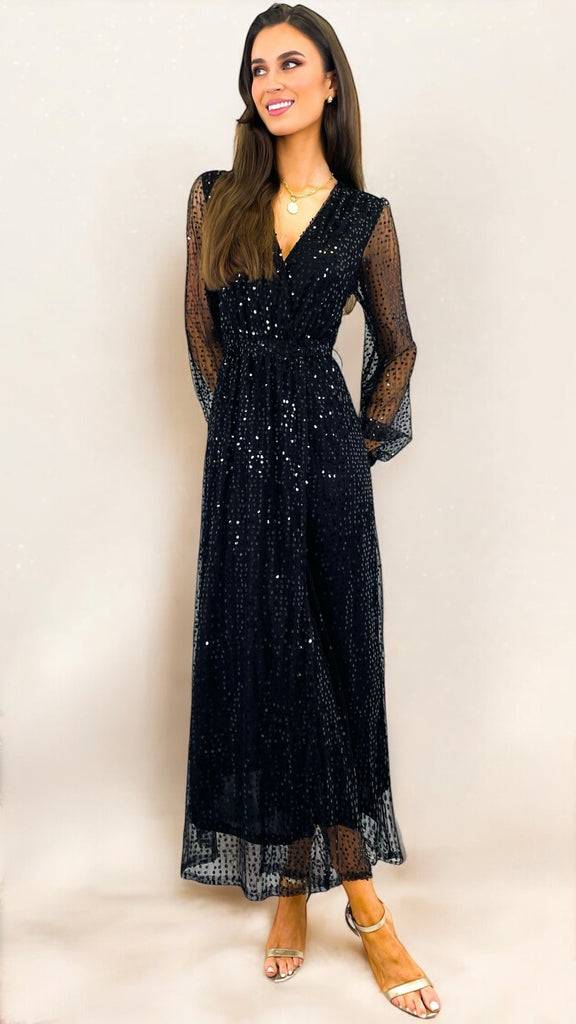 4-A2048 Kilray Black Sequin Midi Dress