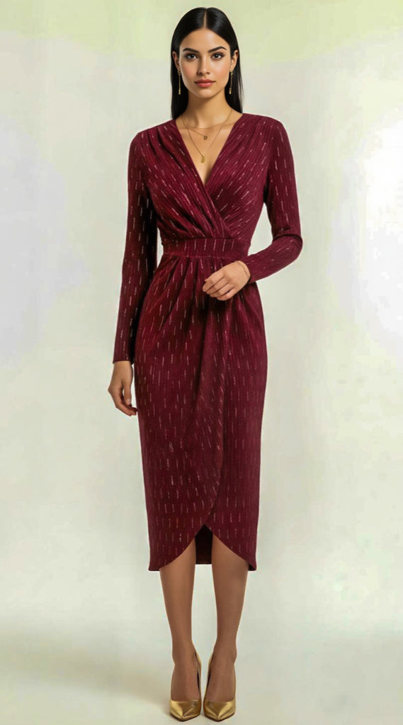 A2752 Charlize Burgundy Faux Wrap Dress