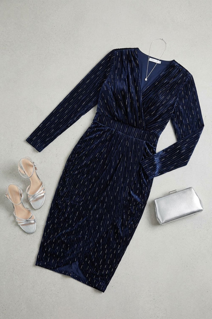A2755 Charlize Navy Faux Wrap Dress