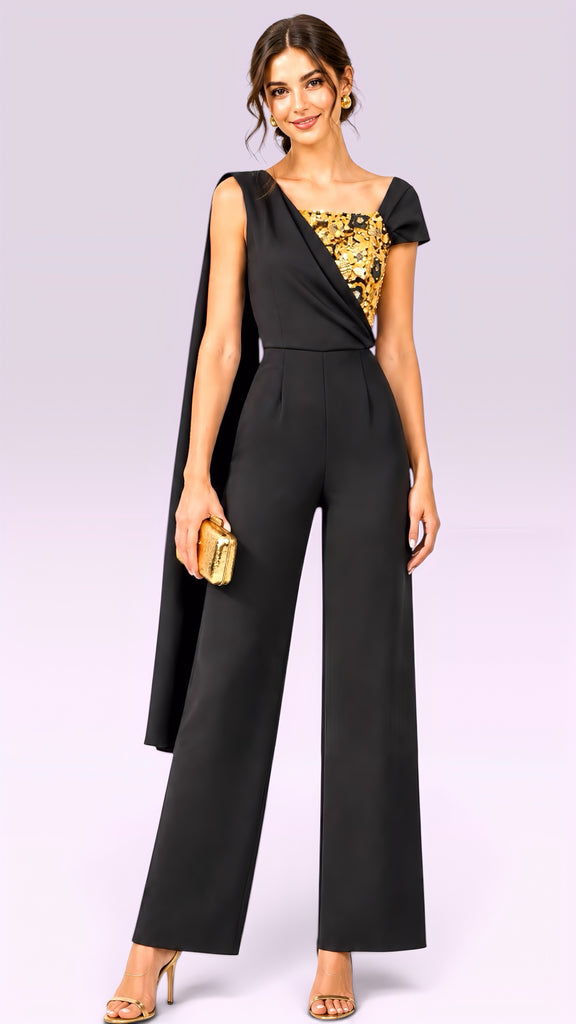 A3296 Jessica Black Sequin Jumpsuit