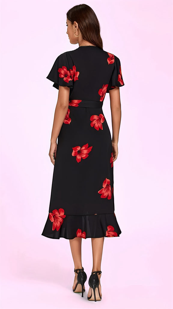 5-A2565 Eldora Black Floral Wrap Dress
